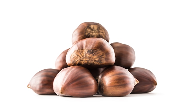 Chestnuts isolated on white background and studio shot.