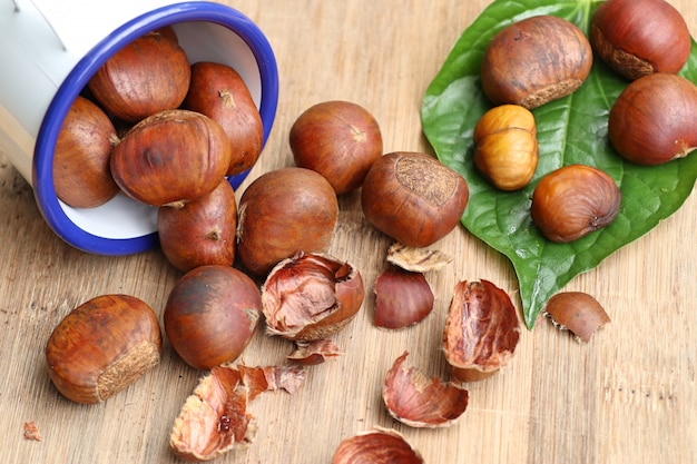 chestnuts seed on wood