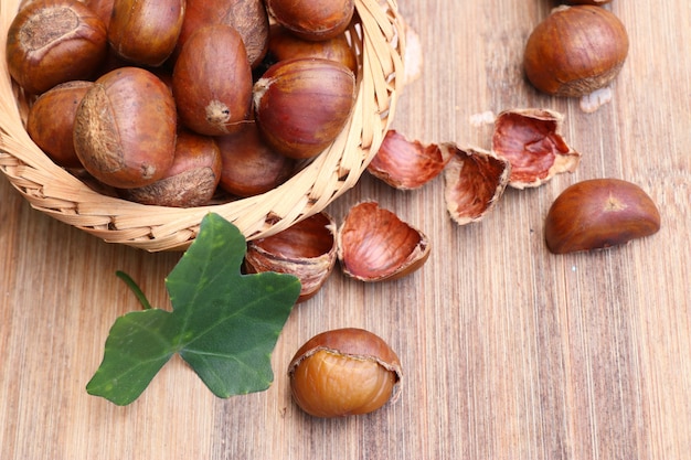 chestnuts seed on wood