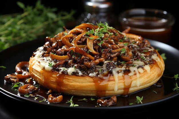 Photo chevre cheese tart with caramelized onions