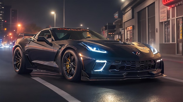 Photo a chevrolet corvette on night street