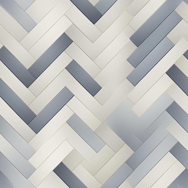 Chevron pattern in white and gray with metallic rectangles and layered panels tiled