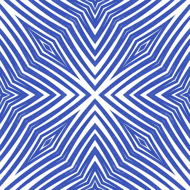 Chevron stripes design. Indigo symmetrical kaleidoscope background. Textile ready exotic print, swimwear fabric, wallpaper, wrapping. Geometric chevron stripes pattern.