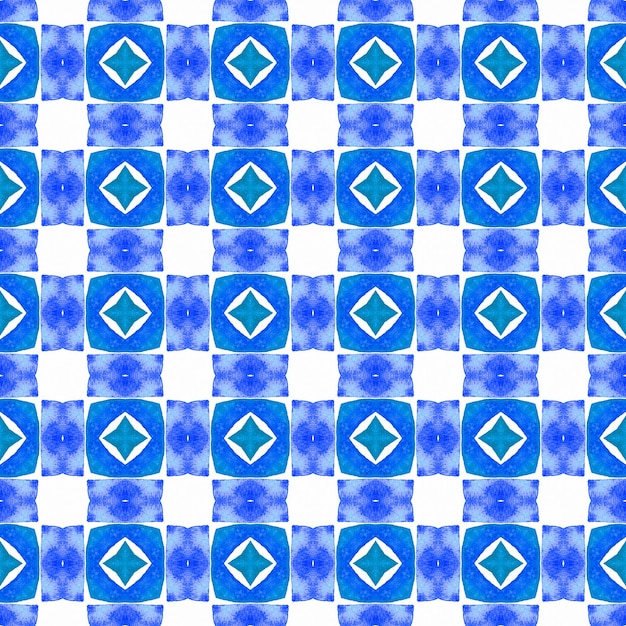 シェブロンの水彩画のパターン 青い魅力的なボホ