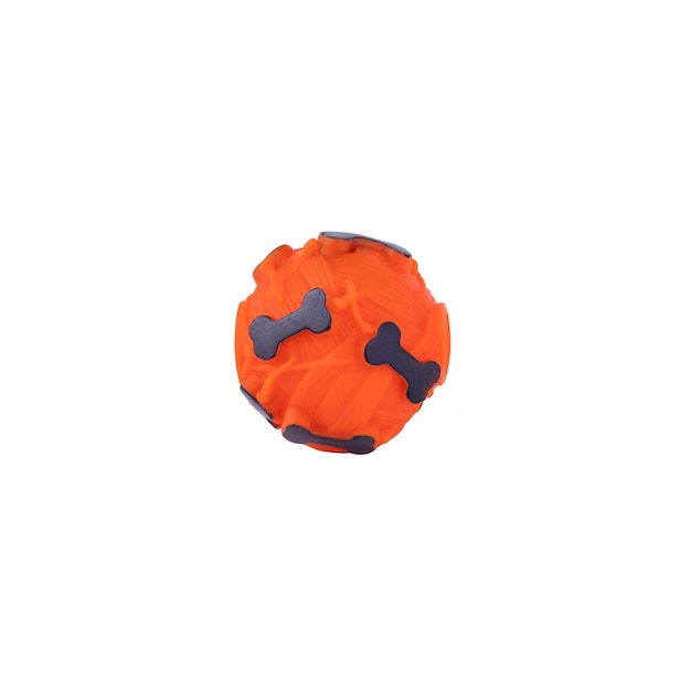 chewing ball toy for dogs with orange bones photo on a white background. for advertising and banners