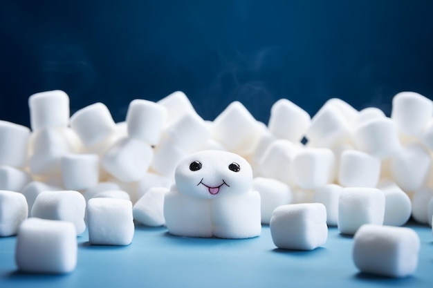 chewing marshmallows with copy space