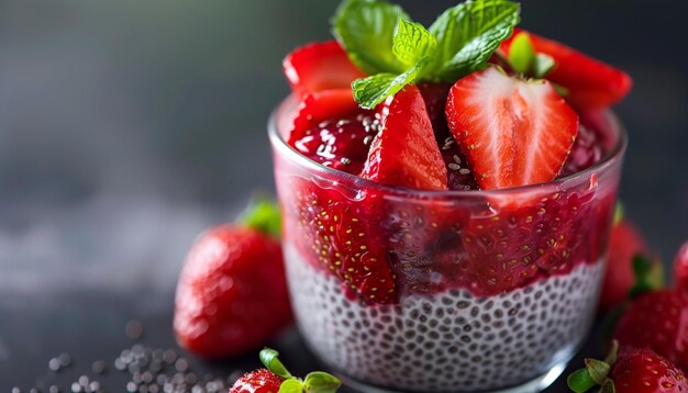 Chia dessert met jam en verse aardbeien