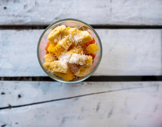 Chia pudding on white table