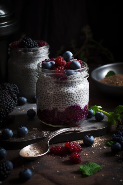 Chia pudding with berries on the top