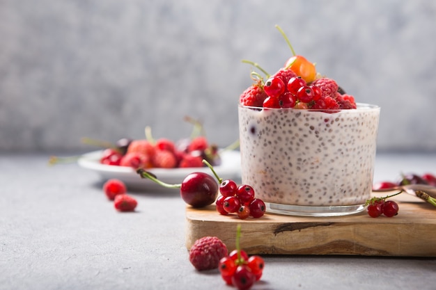 Chia pudding with berry, natural yogurt.