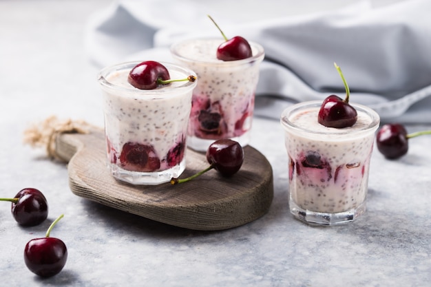 Chia pudding with cherry