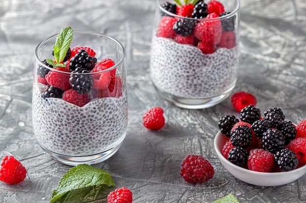 Chia pudding with coconut milk and berries