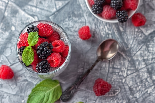 Chia pudding with coconut milk and berries