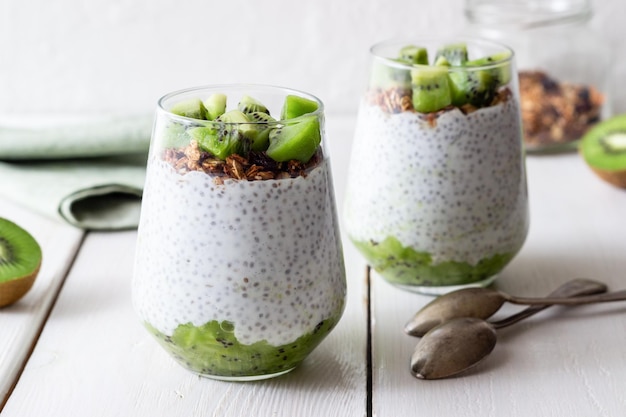 Chia pudding with kiwi and granola Healthy eating Vegetarian food Breakfast