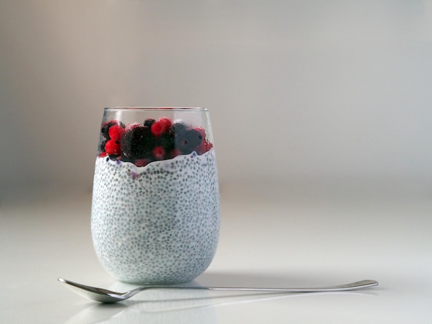 Chia Pudding with Wild Berries in the glass