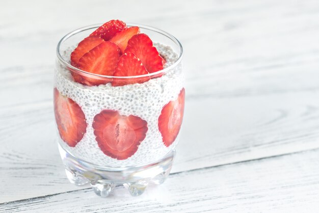 Chia seed puddings with strawberry slices