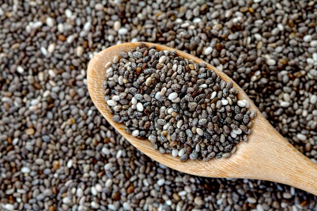 Photo chia seed in wooden spoon