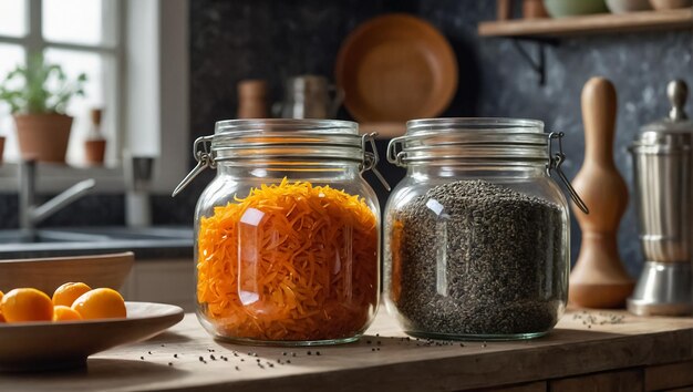 chia seeds in a glass jar in the kitchen