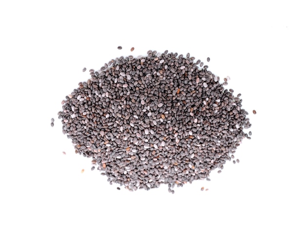 Photo chia seeds isolated on white background.