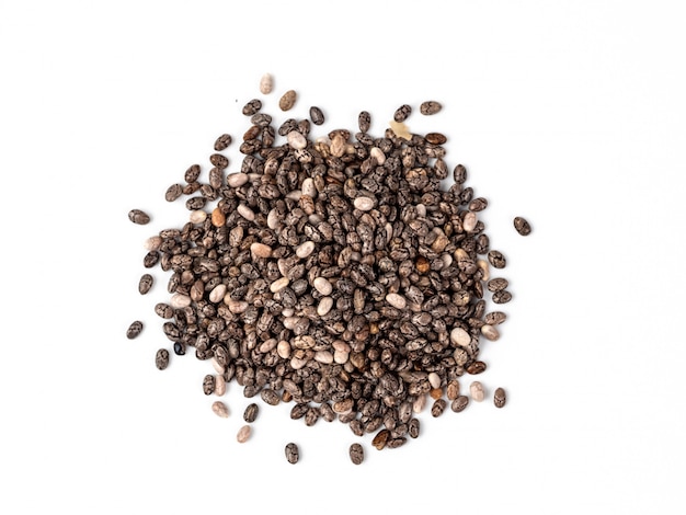 chia seeds on white background top view.