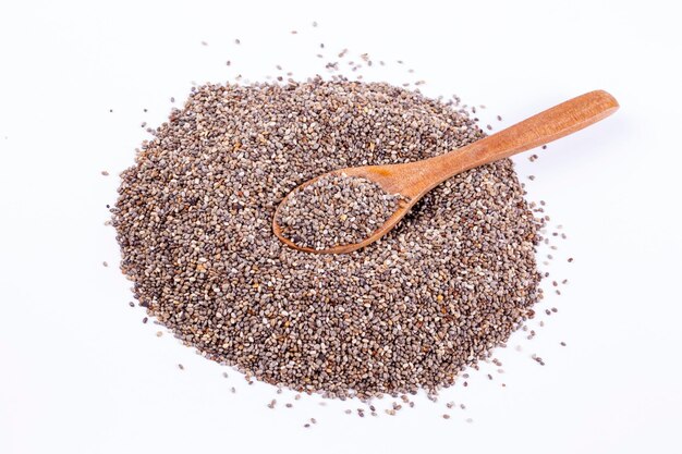 Chia seeds on the white background