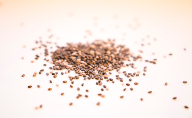 Chia seeds with a top view with space. Seed