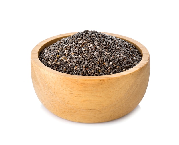 Chia seeds in a wooden bowl