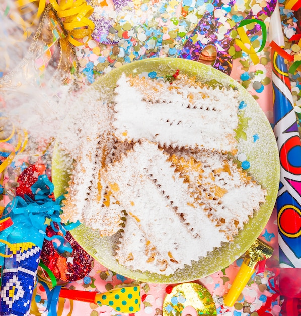 Chiacchiere or Cenci, typical Italian dessert for carnival.