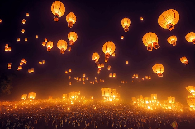 Chiang mai lantaarn festival zaklampen in de lucht cantoya ballonnen