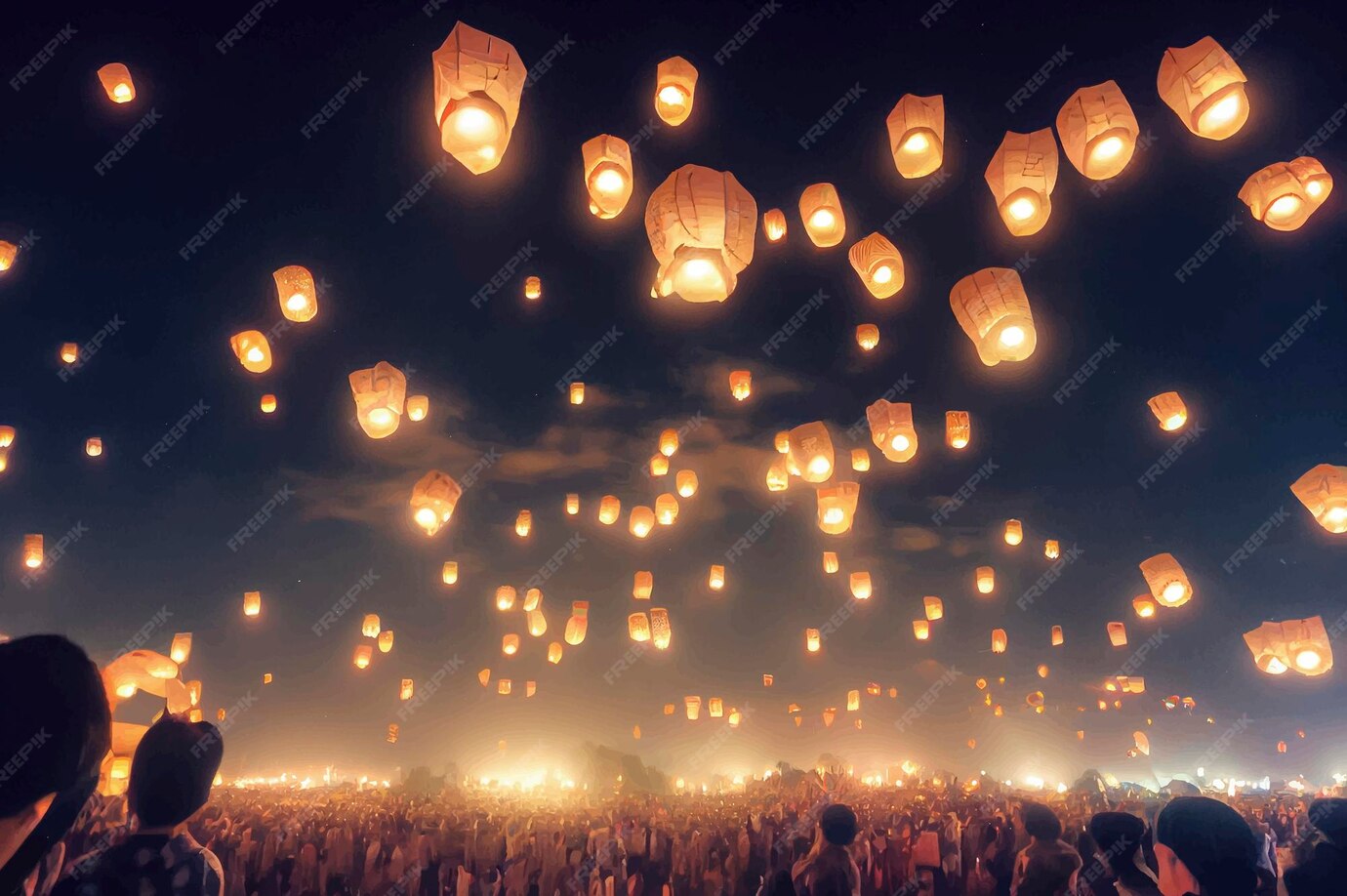 Premium Photo Chiang mai lantern festival flashlights in the air