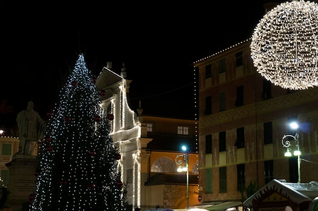 Chiavari historical medieval town street ights for christmas