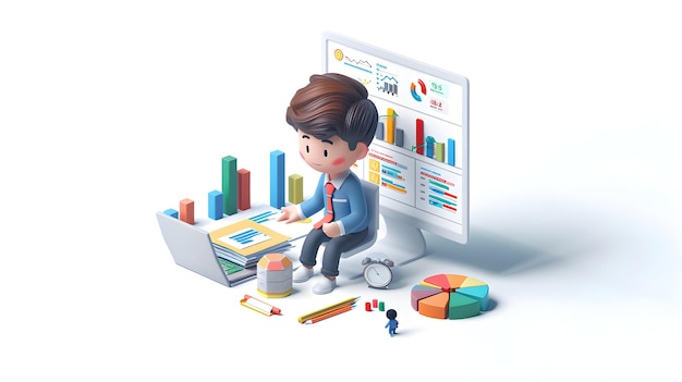 Chibi 3D Cartoon Financial Analyst Boosting Business Efficiency with Costsaving Strategies in Isom