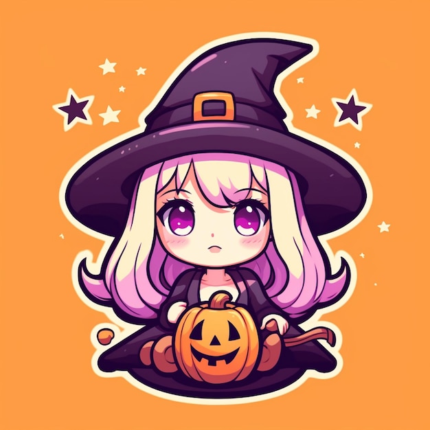 chibi anime witch cute pumpkin halloween