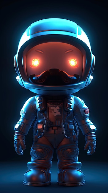 Chibi art 3D glowing light nft style Astronaut in space suit with glowing eyes 3D rendering