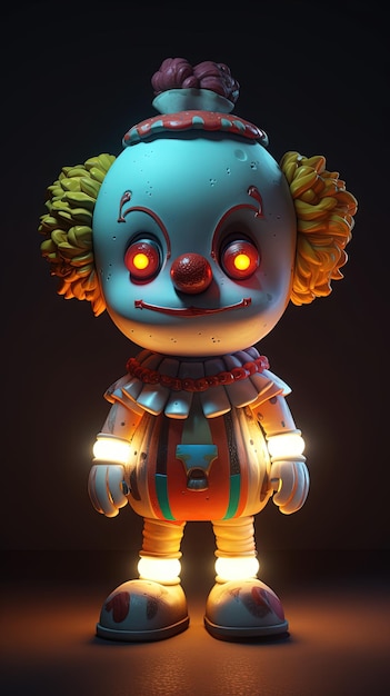 Chibi art 3D glowing light nft style Glowing clown statue