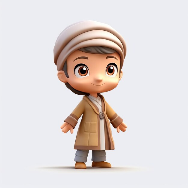 chibi character of islamic muslim arabic kid holding 3D