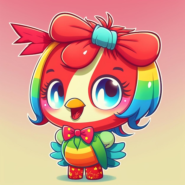 chibi colorful red parrot