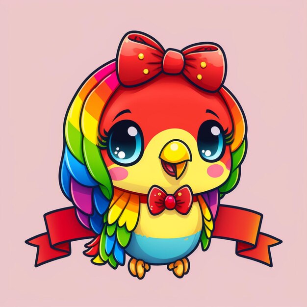 chibi colorful red parrot