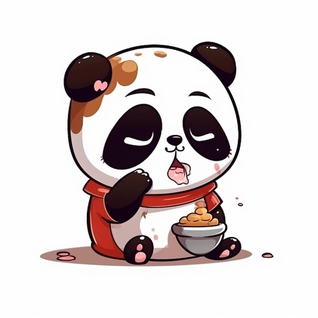 Chibi cute panda eating