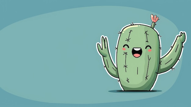 chibi emote of a cute cactus waving and smiling flat design