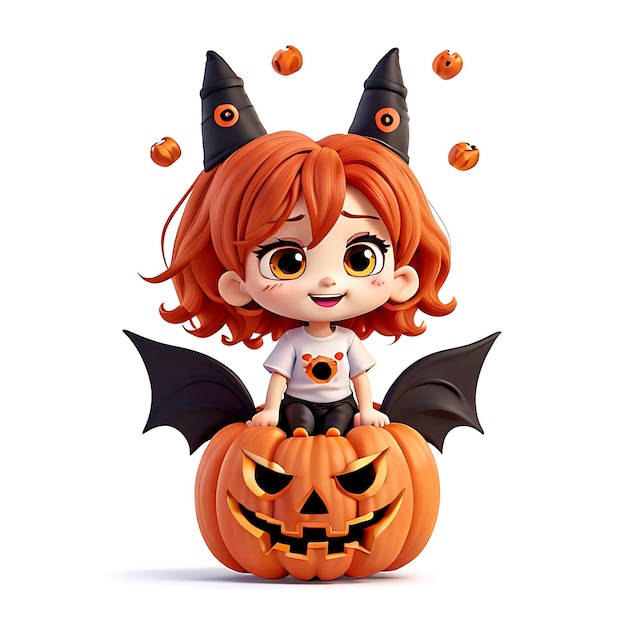 chibi Halloween-stijl Kawaii meisje met pompoenillustratie generatieve AI