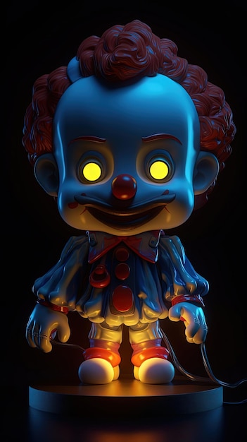 Chibi kunst 3D gloeiend licht nft-stijl Griezelig clownfiguur