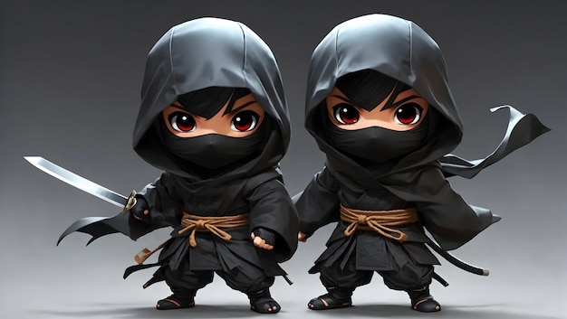 Foto chibi ninja showdown adorabile guerriero kawaii in azione