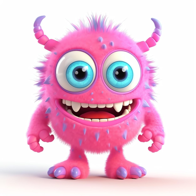 Chibi pluizige monster met grote ogen en scherpe tanden in cartoon stijl