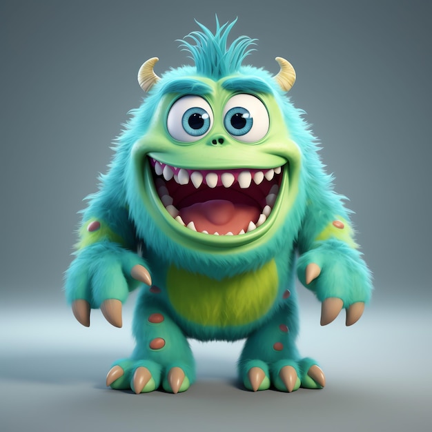 Chibi pluizige monster met grote ogen en scherpe tanden in cartoon stijl