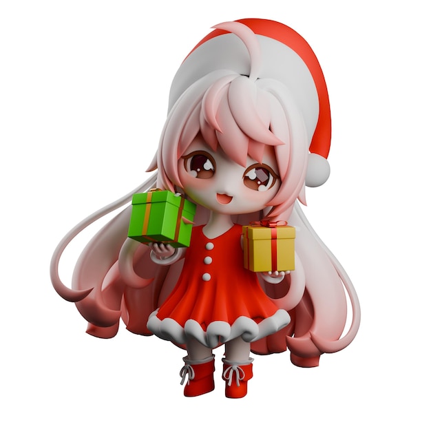 chibi santa both hand hold gift