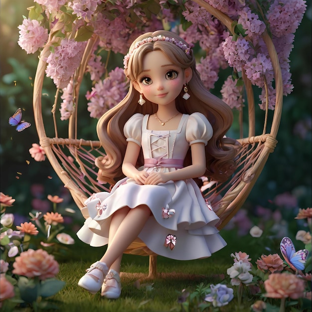 Foto chibi sofias garden serenity een levendige 3d-anime-illustratie van onschuldige bloemen en vlinders