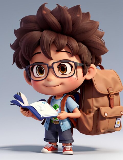 Chibistyle 3dbrazilian student using a backpack shirt and pants holding a notebook