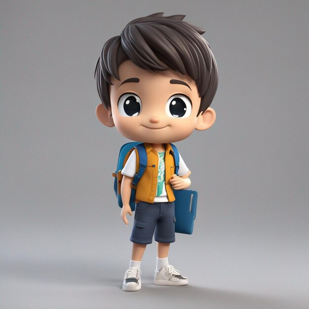 Chibistyle 3DBrazilian student using a backpack shirt and pants holding a notebook