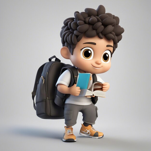 Chibistyle 3DBrazilian student using a backpack shirt and pants holding a notebook